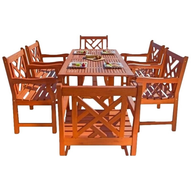 Pemberly Row 7 Piece Patio Dining Set in Oiled Rubbed