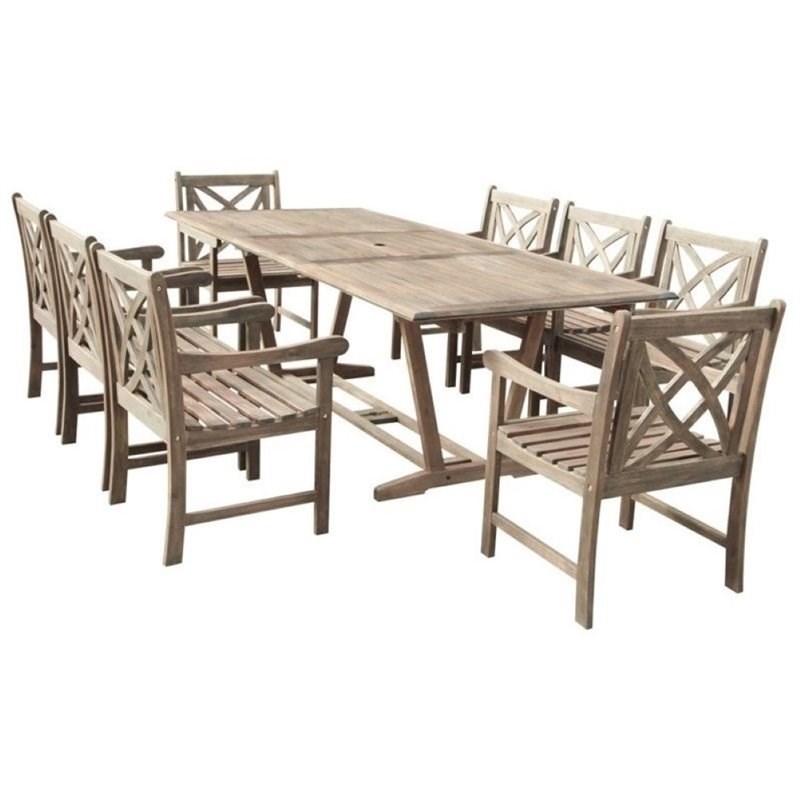 pemberly row 9 piece extendable patio dining set in gray pr1370629