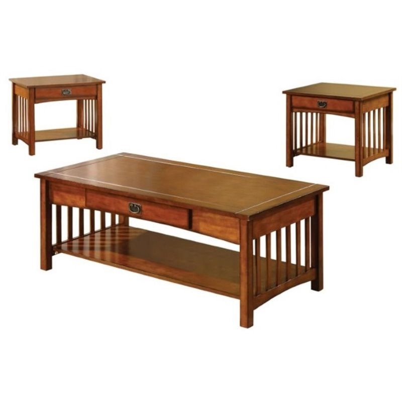 Pemberly Row 3 Piece Coffee Table Set in Antique Oak Homesquare