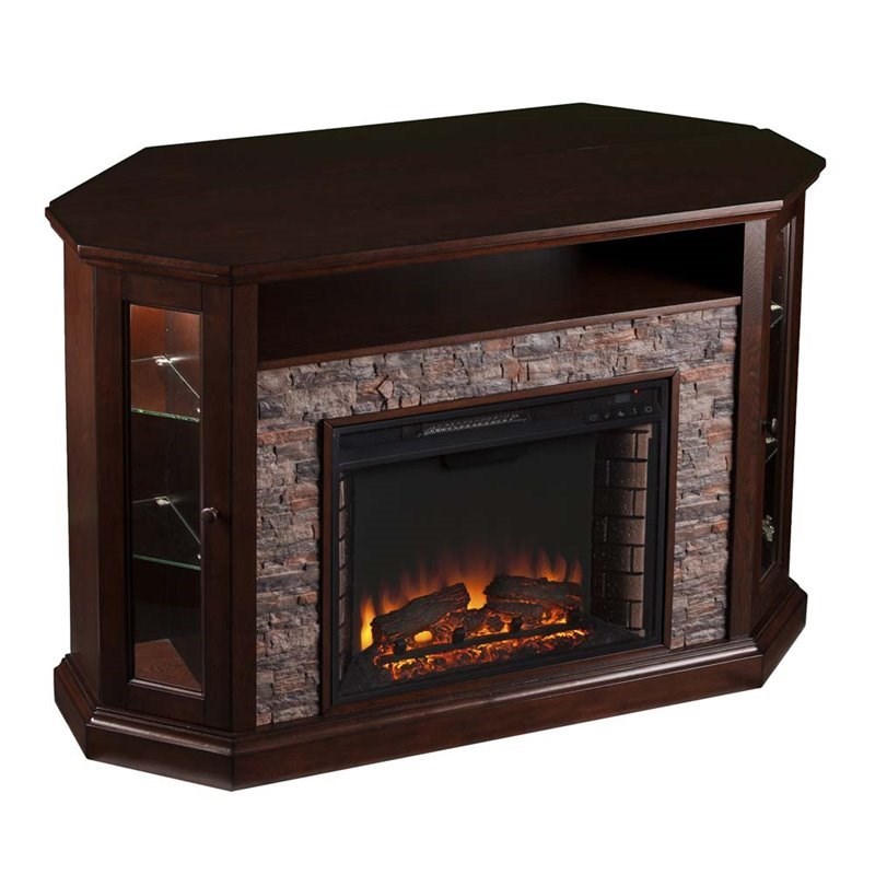 Pemberly Row Corner LED Fireplace 50" TV Stand in Espresso Homesquare