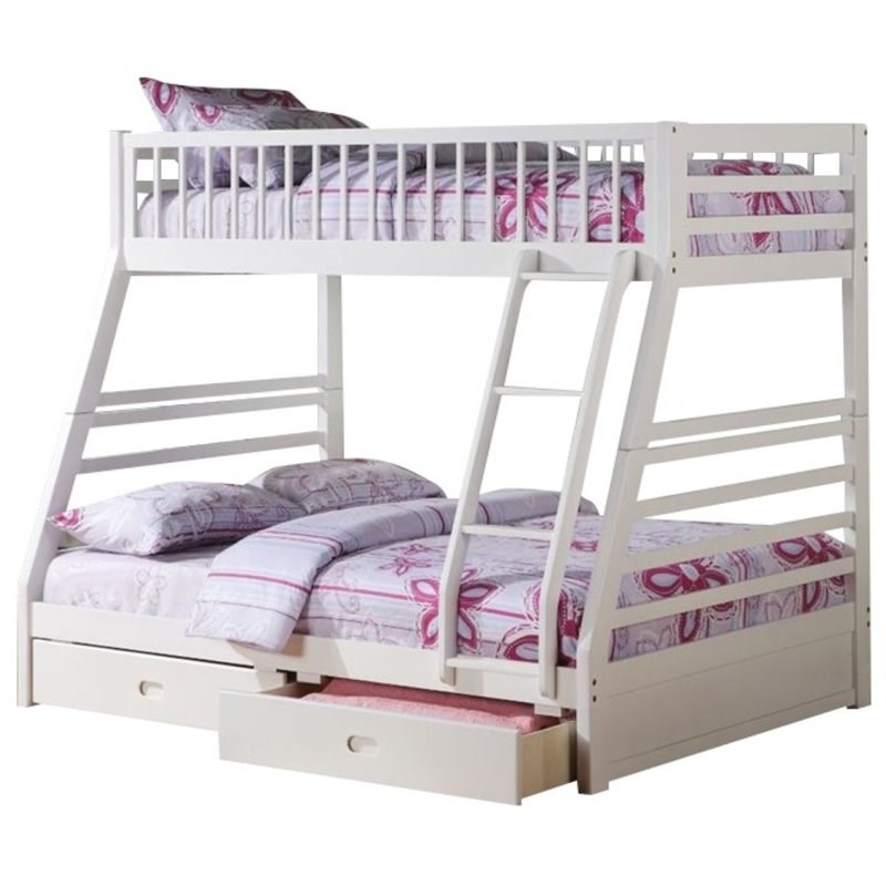 Pemberly Row Twin Over Full Storage Bunk Bed in White Homesquare