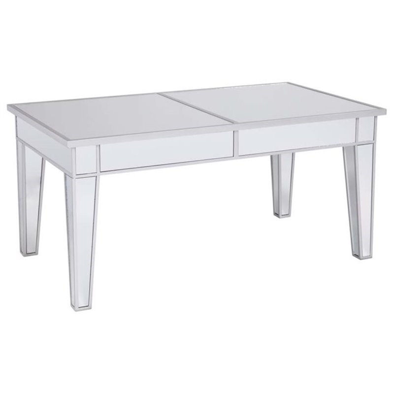 Pemberly Row Mirrored Coffee Table In Distressed Silver Pr 1507349