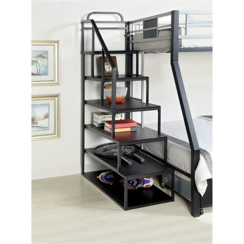 Pemberly Row Metal Side Ladder Shelf in Silver and Black
