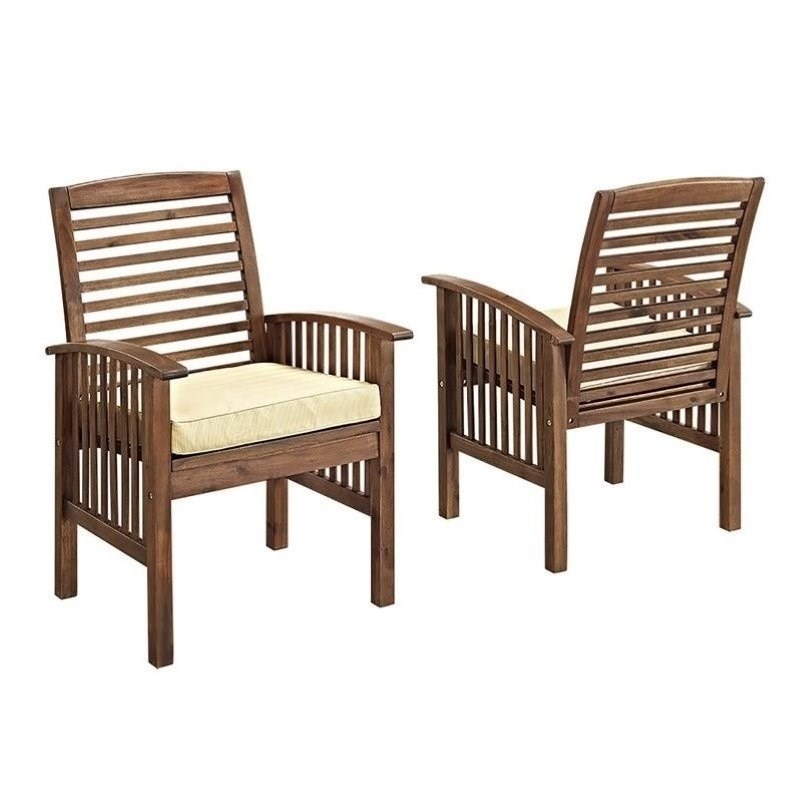 Pemberly Row Acacia Patio Chairs with Cushions in Dark Brown Set of 2