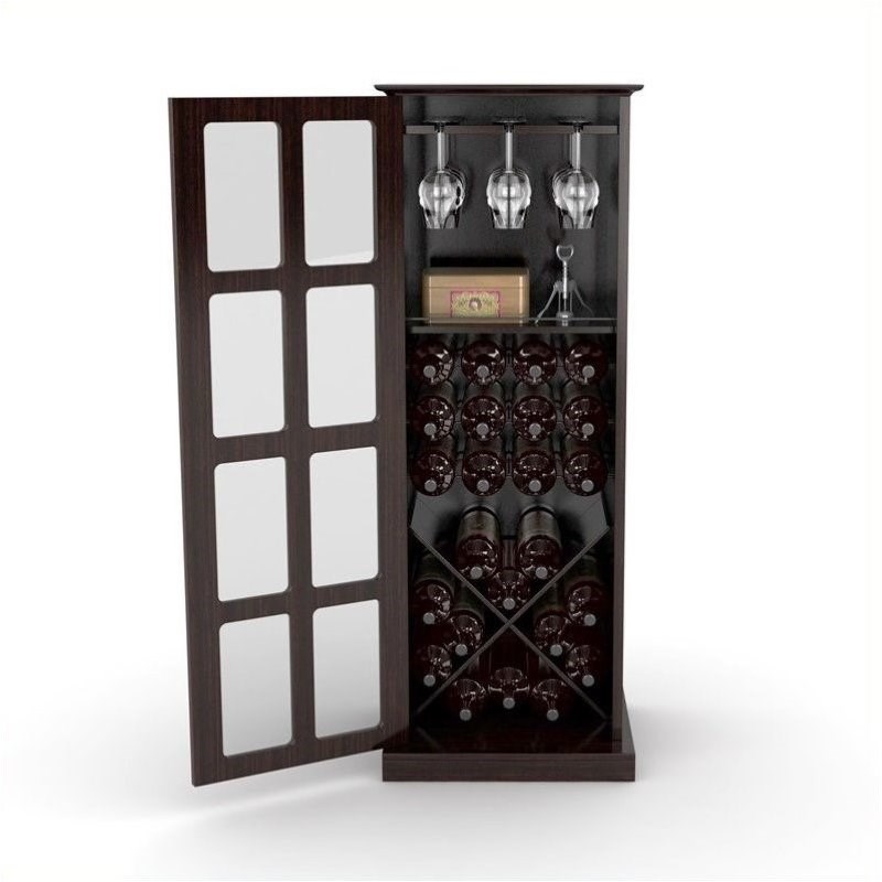 Pemberly Row Windowpane 24 Wine Cabinet In Espresso