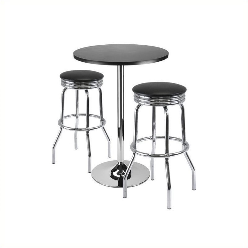 Pemberly Row 3 Piece Pub Set with Swivel Stools in Black