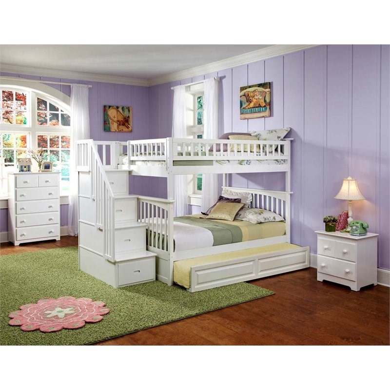 Pemberly Row Full Over Full Staircase Trundle Bunk Bed Homesquare
