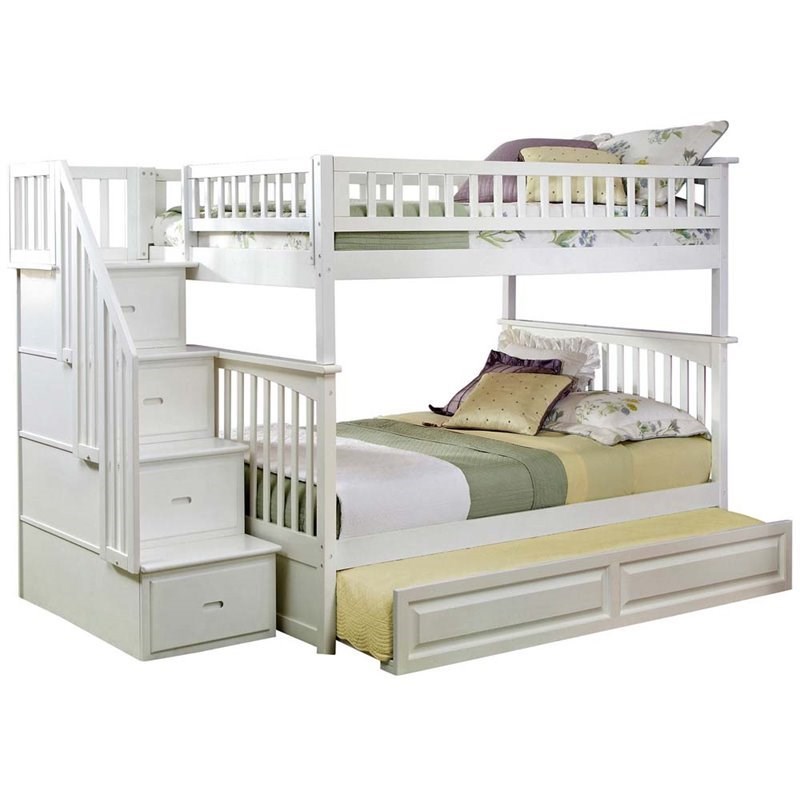 Pemberly Row Full Over Full Staircase Trundle Bunk Bed Homesquare