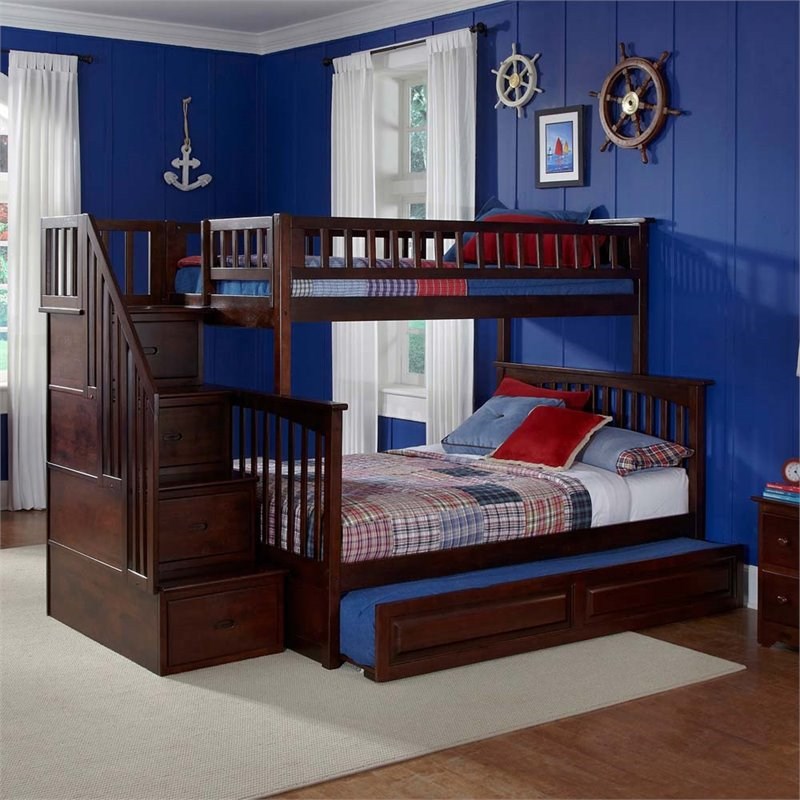 Pemberly Row Twin Over Full Staircase Trundle Bunk Bed Homesquare