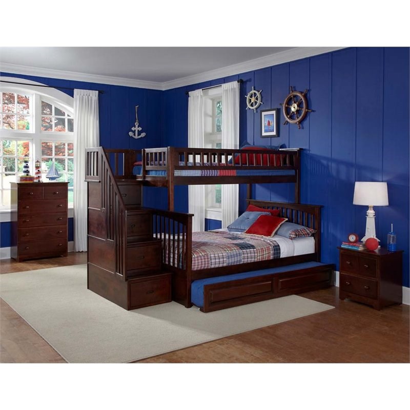 Pemberly Row Twin Over Full Staircase Trundle Bunk Bed Homesquare