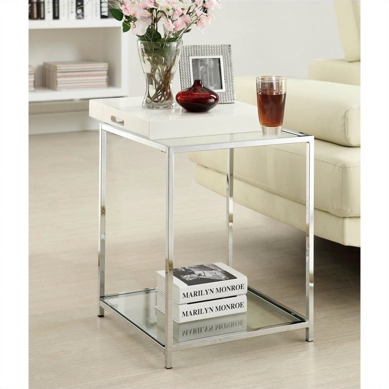 Pemberly Row Glass End Table in White