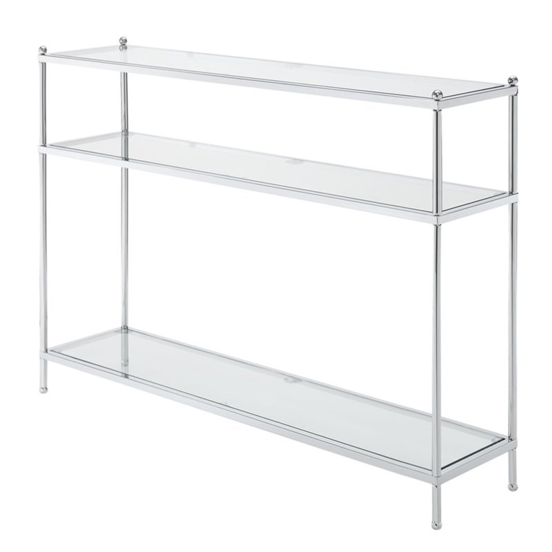 Pemberly Row Modern 3-Tier Console Table in Clear Glass and Chrome