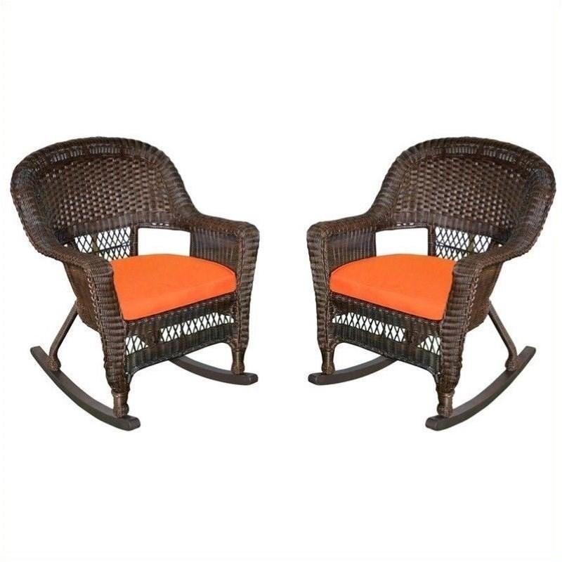 Pemberly Row Rocker Wicker Chair in Espresso and Orange (Set of 2)