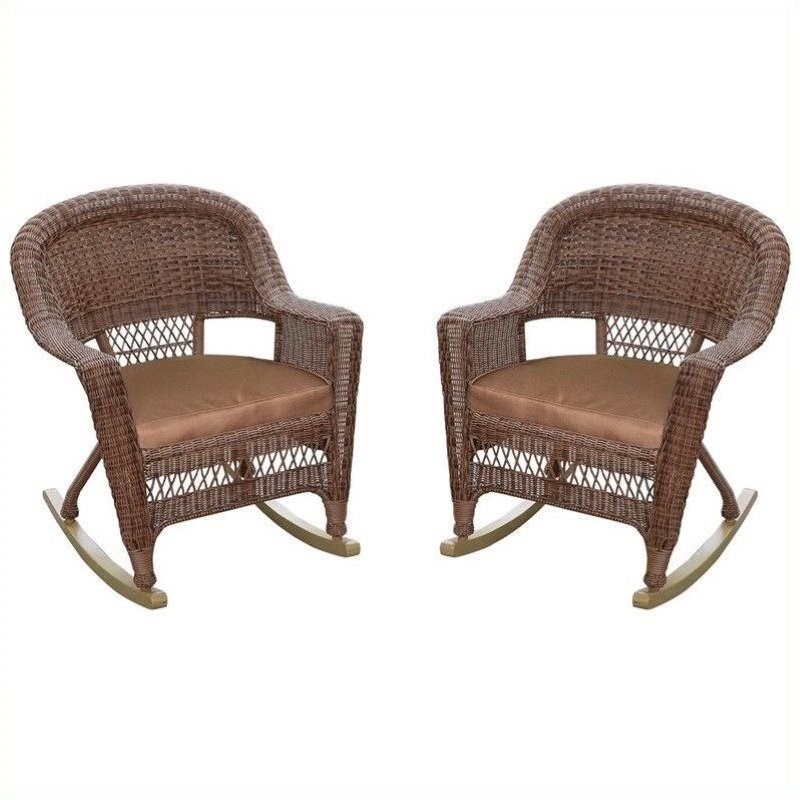 Pemberly Row Wicker Rocker Chair in Honey and Brown (Set of 2)