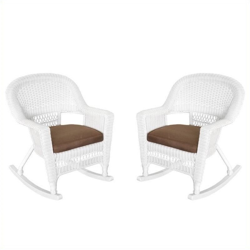 Pemberly Row Rocker Wicker Chair in White and Brown (Set of 2)