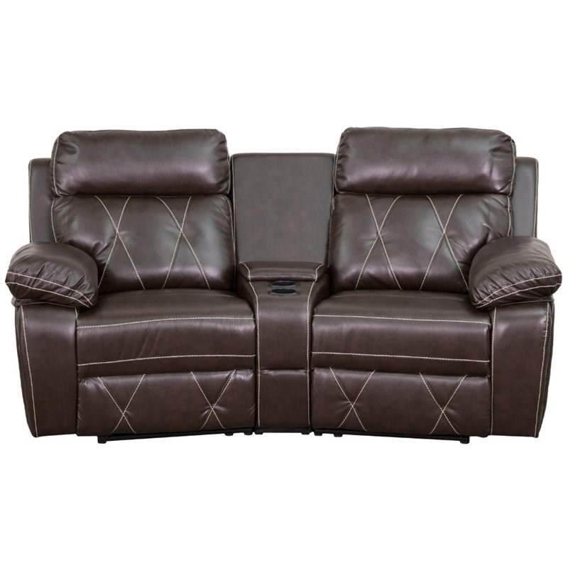 Pemberly Row 2 Seat Leather Reclining Home Theater Seating in Brown