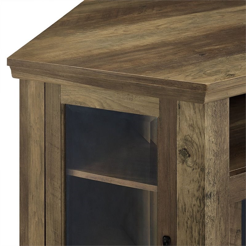 Pemberly Row 48 Wood Corner Fireplace Media TV Stand Console in Rustic Oak