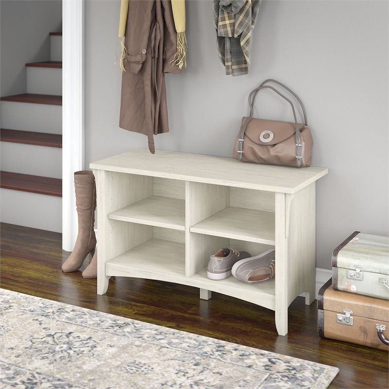 Pemberly Row Shoe Storage Bench in Antique White