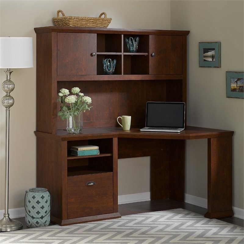Pemberly Row Corner Writing Desk with Hutch in Antique Cherry | Homesquare
