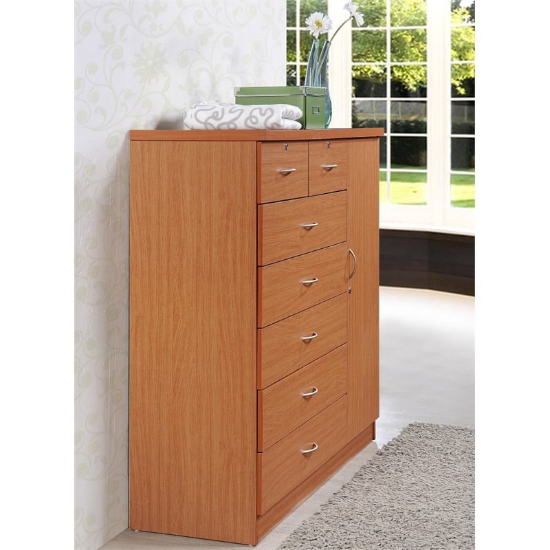 Pemberly Row Tall 7 Drawer Chest with 2 Locking Drawers in Cherry ...