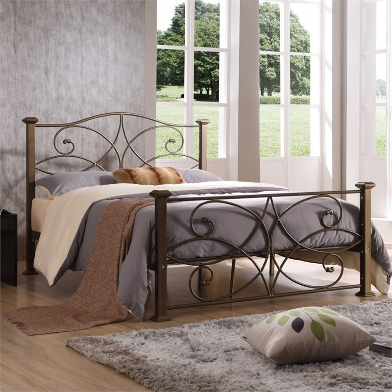 Pemberly Row Twin Metal Platform Bed in Gold