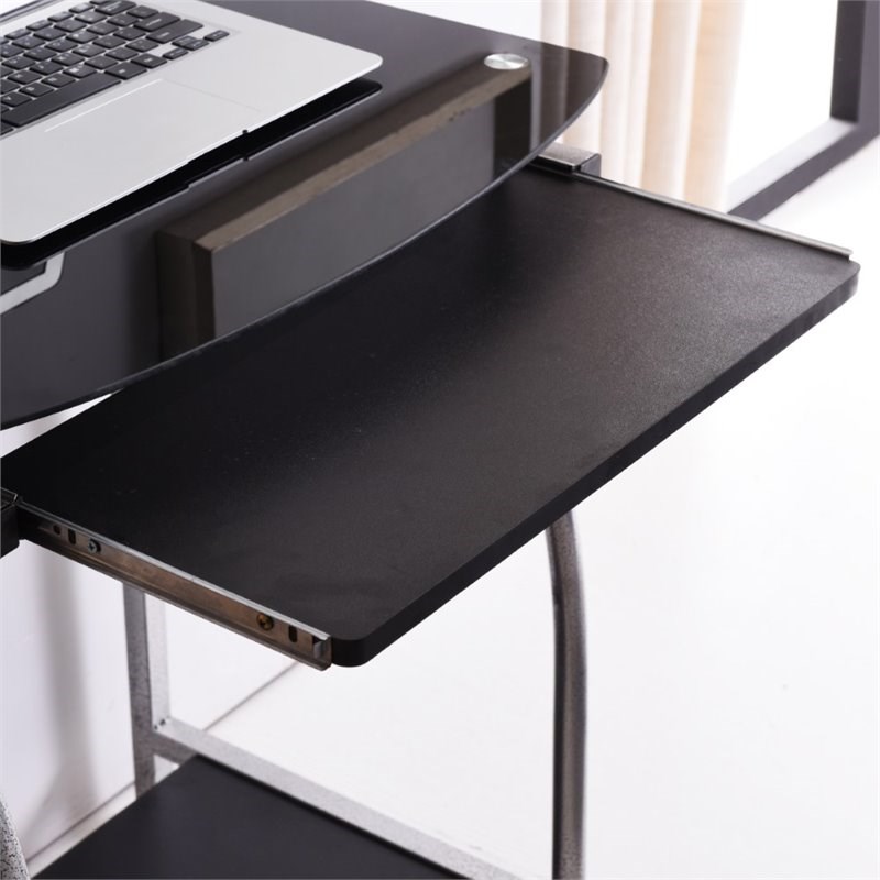 Pemberly Row Tempered Glass Top Laptop Desk in Black