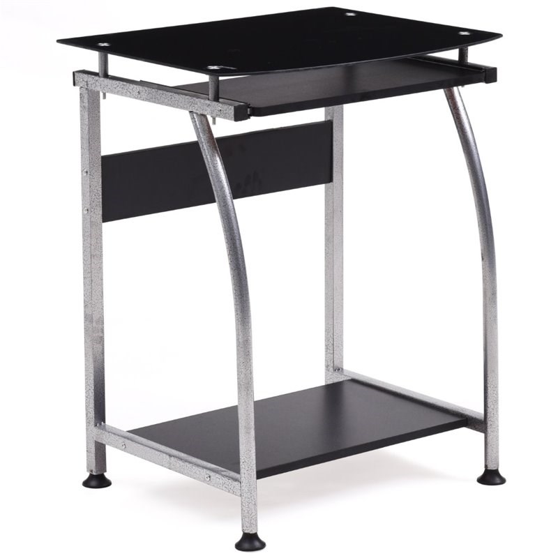 Pemberly Row Tempered Glass Top Laptop Desk in Black