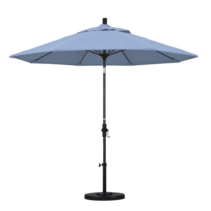 Pemberly Row Skye 9' Bronze Patio Umbrella in Sunbrella 1A Air Blue