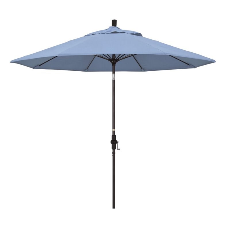 Pemberly Row Skye 9' Bronze Patio Umbrella in Sunbrella 1A Air Blue