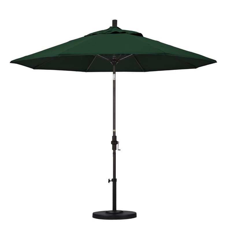 Pemberly Row Skye 9' Bronze Patio Umbrella in Sunbrella 1A Forest Green