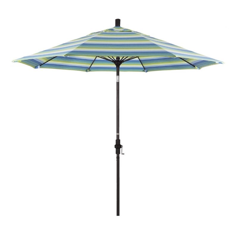 Pemberly Row Skye 9' Bronze Patio Umbrella in Sunbrella 1A Seville Seaside