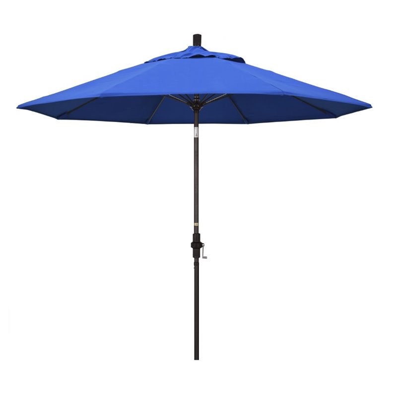 Pemberly Row Skye 9' Bronze Patio Umbrella in Olefin Royal Blue