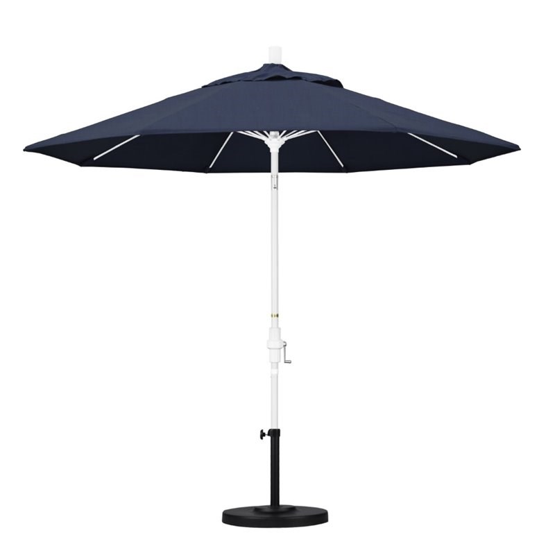 Pemberly Row Skye 9' White Patio Umbrella in Sunbrella 1A Spectrum Indigo