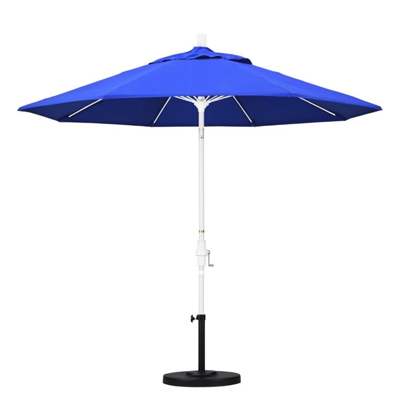 Pemberly Row Skye 9' White Patio Umbrella in Sunbrella 1A Pacific Blue