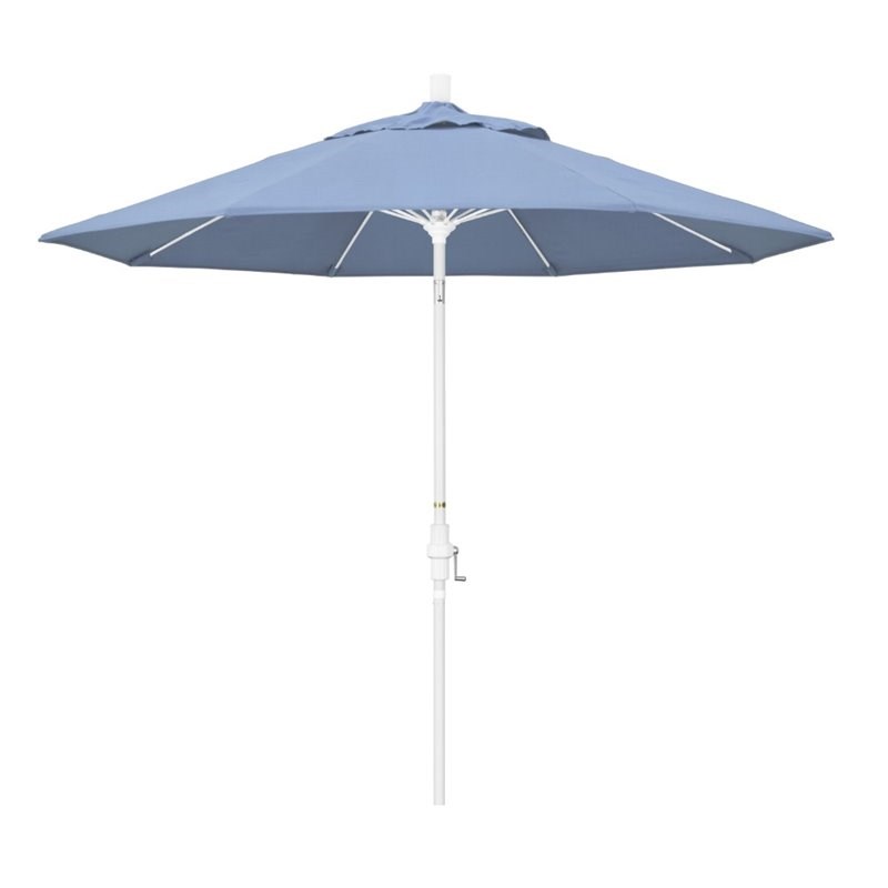 Pemberly Row Skye 9' White Patio Umbrella in Sunbrella 1A Air Blue