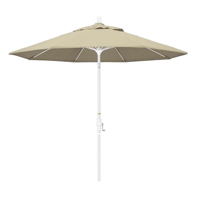 Pemberly Row Skye 9' White Patio Umbrella in Sunbrella 1A Antique Beige