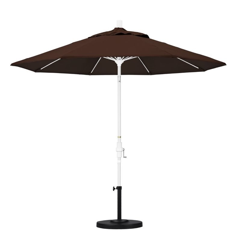 Pemberly Row Skye 9' White Patio Umbrella in Sunbrella 2A Bay Brown
