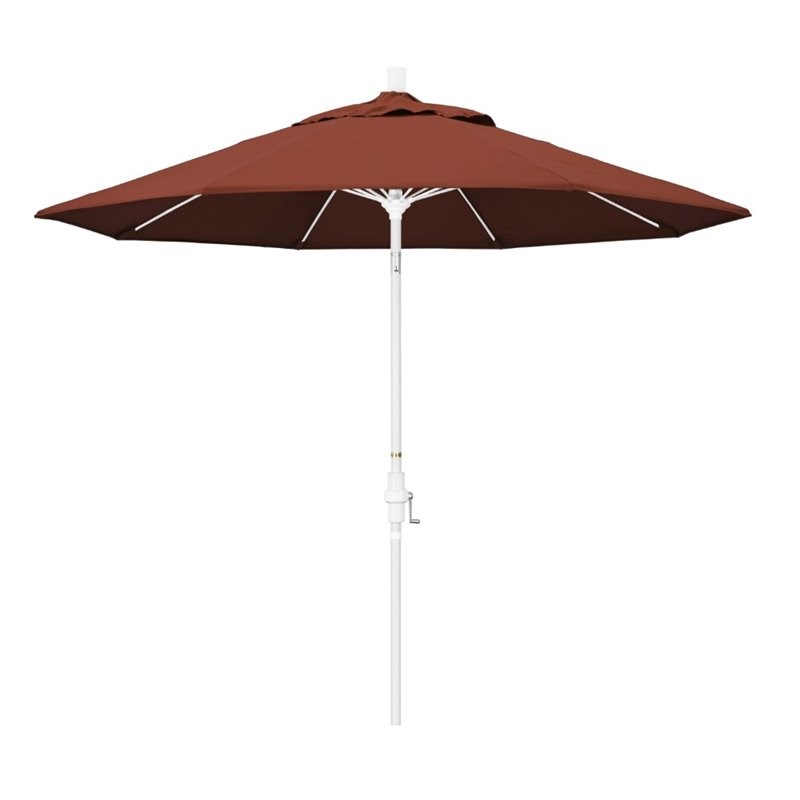 Pemberly Row Skye 9' White Patio Umbrella in Sunbrella 2A Terracotta