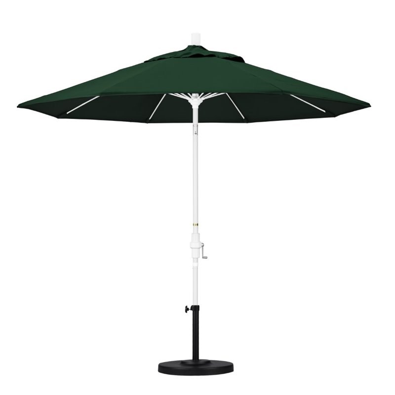 Pemberly Row Skye 9' White Patio Umbrella in Sunbrella 1A Forest Green