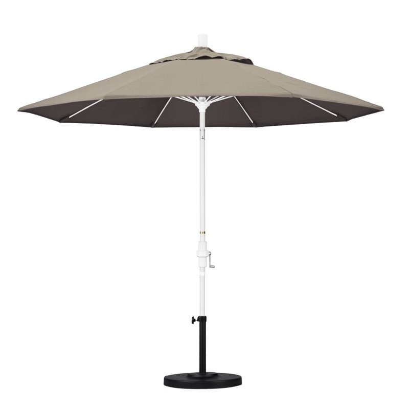 Pemberly Row Skye 9' White Patio Umbrella in Sunbrella 1A Taupe