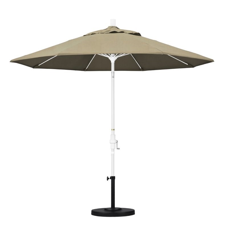 Pemberly Row Skye 9' White Patio Umbrella in Sunbrella 1A Heather Beige