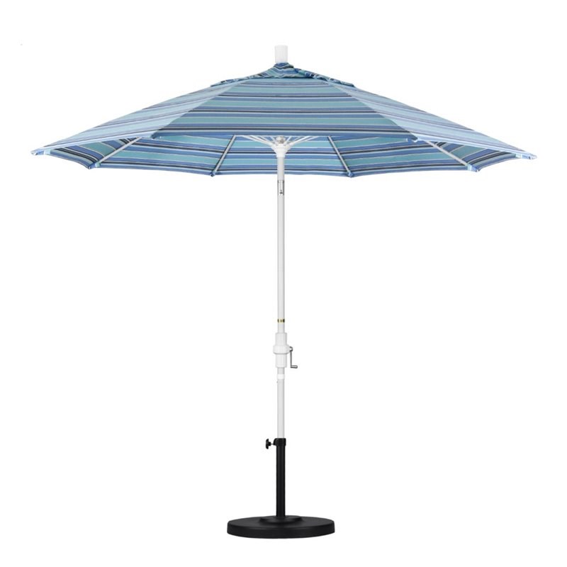 Pemberly Row Skye 9' White Patio Umbrella in Sunbrella 1A Dolce Oasis
