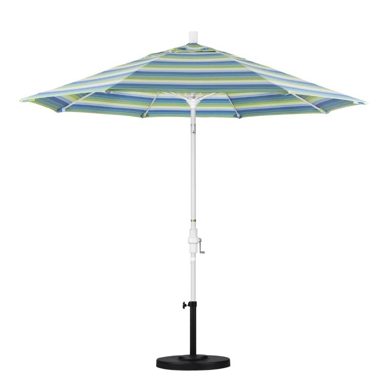 Pemberly Row Skye 9' White Patio Umbrella in Sunbrella 1A Seville Seaside