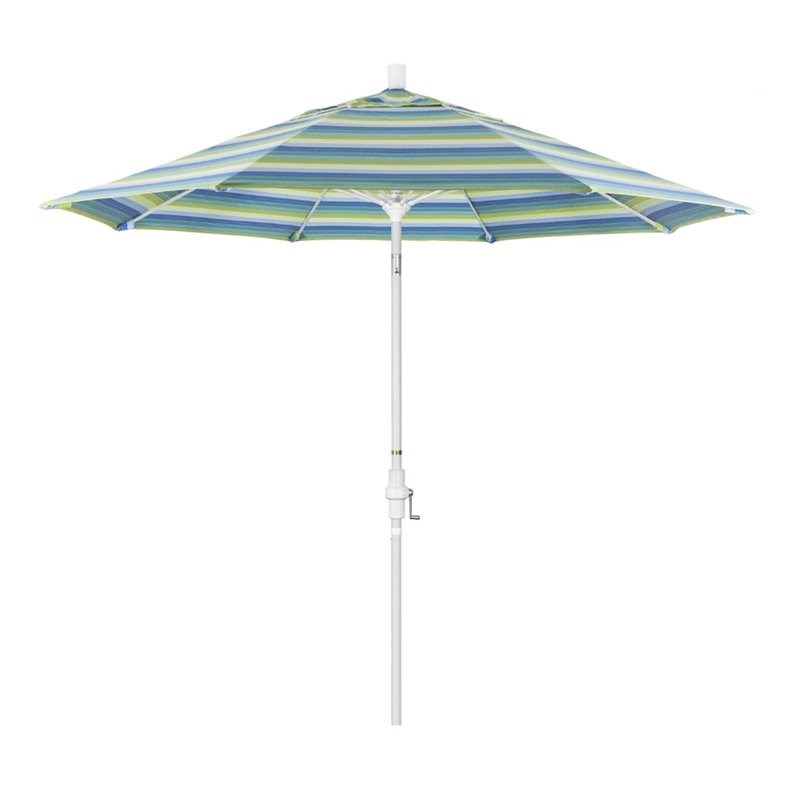 Pemberly Row Skye 9' White Patio Umbrella in Sunbrella 1A Seville Seaside