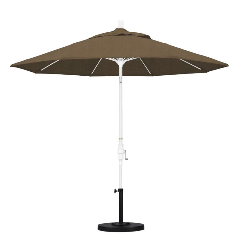 Pemberly Row Skye 9' White Patio Umbrella in Sunbrella 2A Linen Sesame