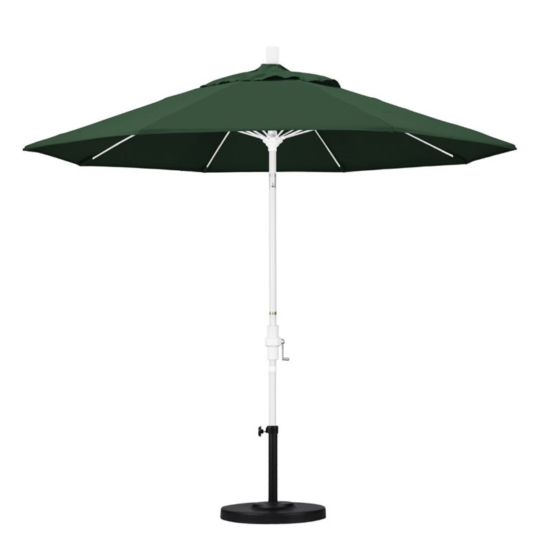 Pemberly Row Skye 9' White Patio Umbrella in Olefin Hunter Green
