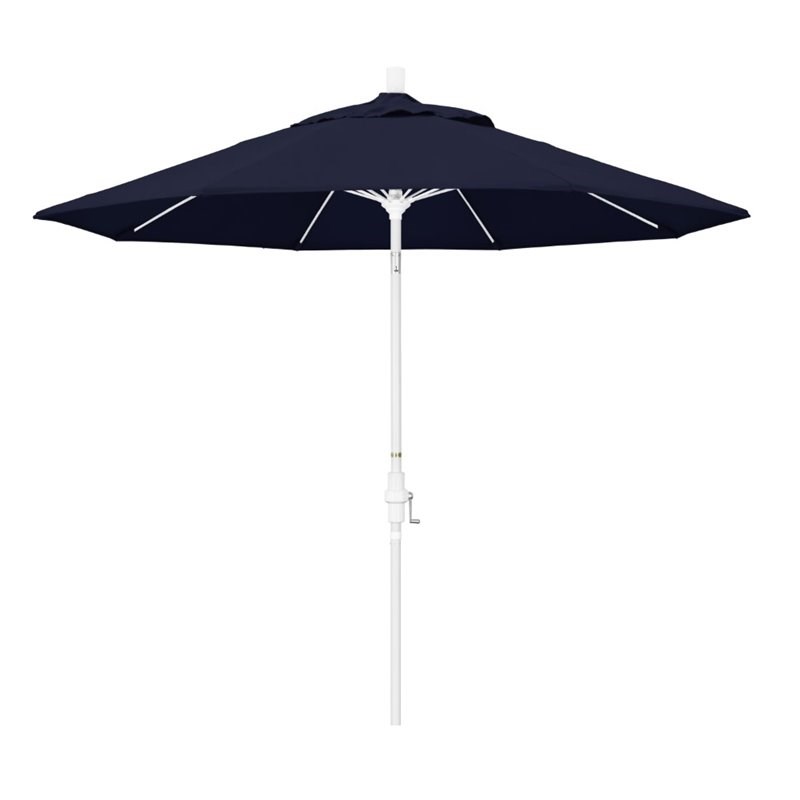 Pemberly Row Skye 9' White Patio Umbrella in Olefin Navy Blue