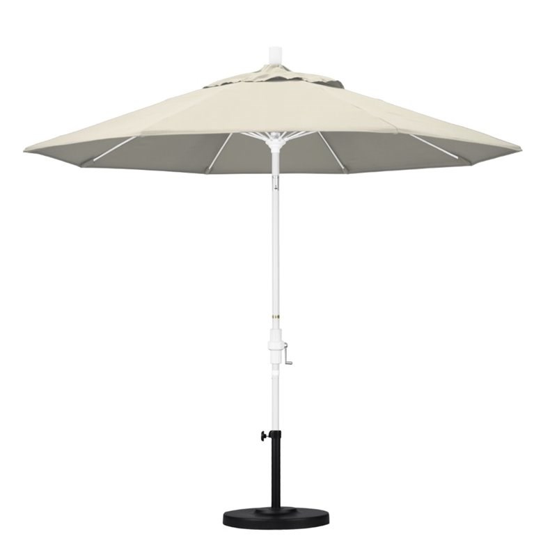 Pemberly Row Skye 9' White Patio Umbrella in Olefin Antique Beige
