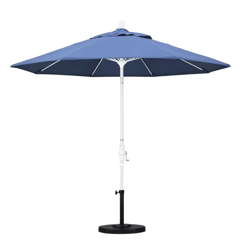 Pemberly Row Skye 9' White Patio Umbrella in Olefin Forest Blue