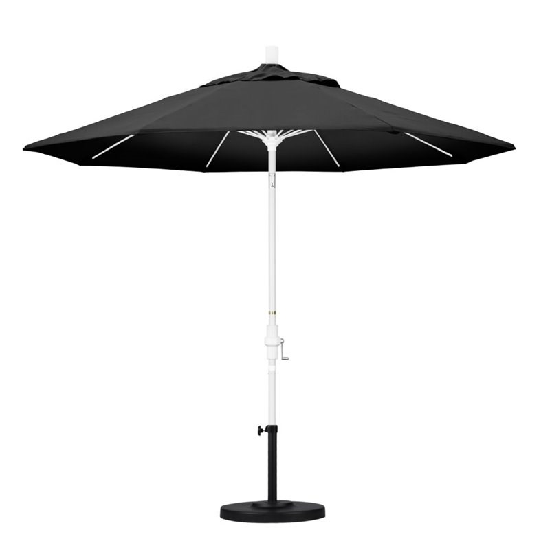 Pemberly Row Skye 9' White Patio Umbrella in Olefin Black